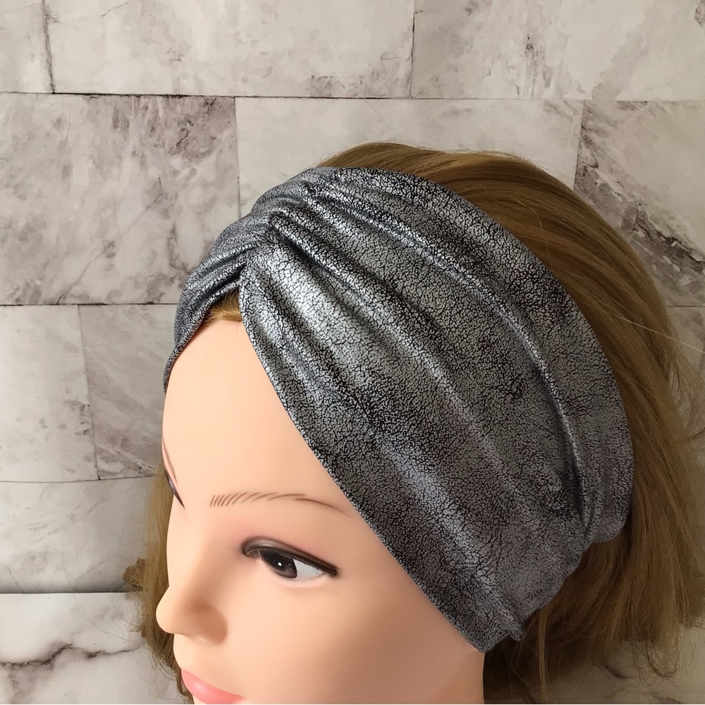 Silver Crackle Faux Leather Fabric Turban Headband